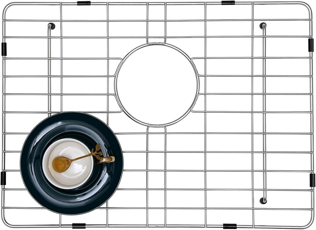 Stainless Kitchen Sink Protector - S304 Sink Grids for Bottom of Kitchen Sink, 23" x 14" with Rear Drain for Single Bowl Kitchen Sink with Corner Radius (Brushed)