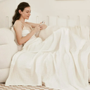 EMME Cotton Blanket Queen Size for Bed Soft Large Muslin Bed Bedspread 90"x90" Lightweight Breathable White Blanket All Season Gauze, White