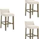 Armen Living Fauna Modern Transitional Wood Bar Height Kitchen Bar Stool in Putty Brown Finish with White Boucle Fabric Upholstered Seat - Set of 2, 30" Bar Height