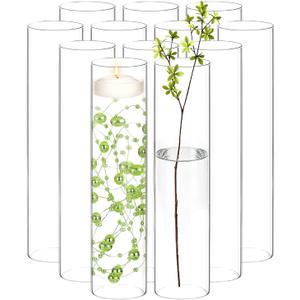 12 Pack Glass Cylinder Vases for Flower 16 Inch Tall Clear Centerpieces Bulk Vase Hurricane Floating Candle Holder for Table Home Decoration Wedding Holiday Floral Shelf Party Dining Decor