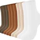 J-BOX Crew Socks for Women Casual Cotton Socks Soft Breathable Dress Socks 10 Pairs (6-9, White 2+khaki 2+brown 3+camel 3)