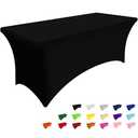 Smiry Spandex Table Cloth 4FT, Elastic Fitted Stretch Tablecloths, Washable and Wrinkle Free Rectangular Patio Table Cover for Outdoor, Wedding, Banquet & Parties (Black, 48Lx30Wx30H Inch)