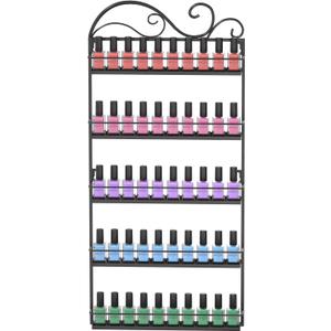 ERYTLLY Wall Mounted Nail Polish Rack, Rectangle Nail Storage Organizer, Salon Shelf Organizer (Black)