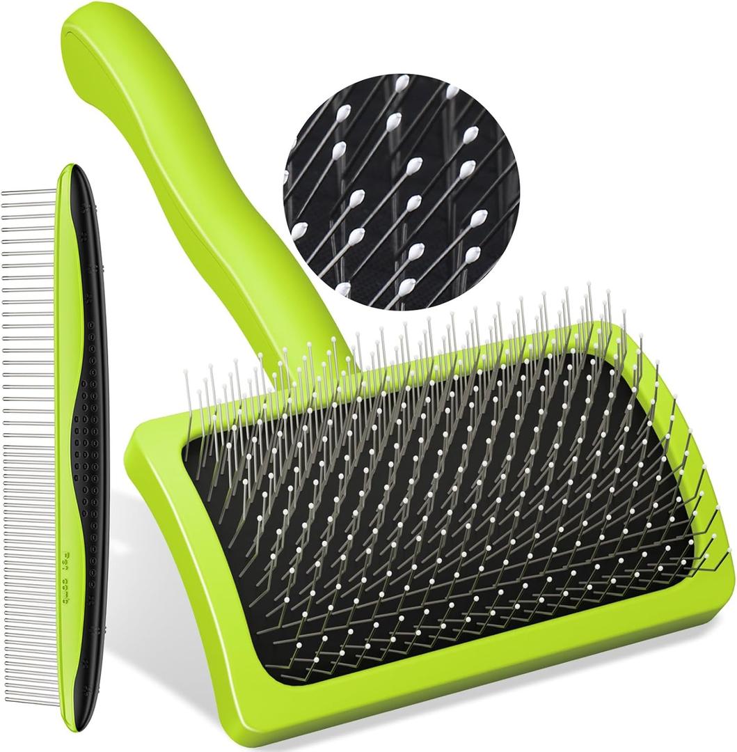 Pecute Slicker Brush for Dogs Cats with Air-Cushion and Soft Pins, Dog Brush for Shedding Massaging Grooming, Lightweight Cat Brush with Pet Comb, Gently Removes Loose Fur Undercoat