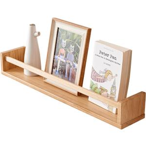 Floating Shelves, Oak Nursery Floating Shelves for Wall Mounted Bookshelf,Hanging Shelf for Kitchen, Living Room, Bedroom, Natural Wood Wall Shelves,24 Inch