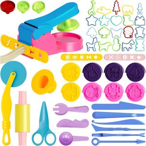 Dough Tools for Kids, 46Pcs Dough Toys Sets Playdough Accessories Include Play Food Molds - Cupcakes, Ice Cream, Noodle, Play Bulk Pack with Roller, Cutters, Scissor, DoughMat and Storage Bag Gifts