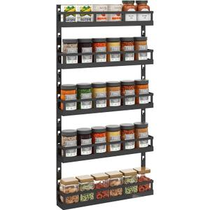 X-cosrack 5-Tier Small Wall-Mounted Spice Rack Organizer, Height-Adjustable, Space-Saving Compact Design for Kitchen Pantry Cabinet, Black