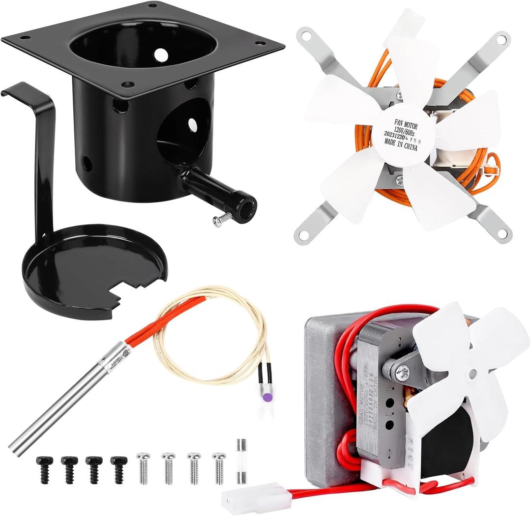 Upgraded 2.0 RPM Auger Motor, Fire Burn Pot and Hot Rod Ignitor, Grill Induction Fan for Traeger and Pit Boss Pellet Grill, Fire Pot Replacement for Traeger Parts Replacement, with Ash Remover, Screws