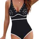 BMJL Womens Tummy Control Swimsuits One Piece Modest Bathing Suits Color Block Cut Out Swimwear (Large, Black)