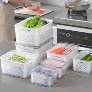 Drain Fridge Organizers and Storage, Large Transparent Bpa Free Dishwasher Safe Lettuce Keeper Fruit Washing Bowl with Strainer for Vegetable Salad Berry (3300ML)
