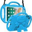 LTROP Kids Case for iPad 5th/6th Generation (9.7 Inch, 2017/2018), Air 1 & Air 2 & Pro 9.7" Case with Shoulder Strap Handle Stand, Blue