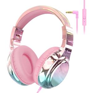 Children's Metallic Wireless Bluetooth Headphones, Children's Music Headphones with Microphone, Bluetooth 5.3 Foldable Headphones for Girls, Boys, Teenagers, for iPad/PC/Tablet (Pink)