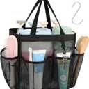 F-color Mesh Shower Caddy Portable for College Dorm Room Essentials with S Hook, 8 Pockets 2 Handles Quick Dry Shower Bag for Camping, Travel, Gym, Bathroom, Hanging Toiletry Organizer, Black