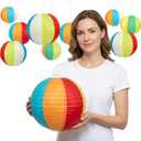 2 x Beach Ball Paper Lanterns, 10-Pc 10 Inch Summer Hanging Decorations
