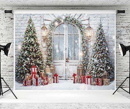 Kate 7×5ft Christmas Backdrop Photography Christmas Tree Door Winter Snow Scenery Gift Decoration New Year Party Decoration Photography Studio Props for Photo Videos