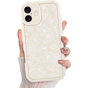 MZELQ for iPhone 16 Case, Silicone Floral Flower Cute Pattern, Camera Protection Soft Slim Shockproof for Girls Women -White