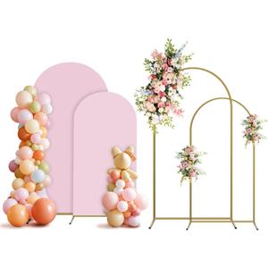 Arch Backdrop Stand and Cover Set, 2 Metal Balloon Arch Backdrop 7.2ft 6ft, Gold Arched Stand Frame for Wedding, Parties,Birthday, Event Decorations (Pale Pink,7.2ft+6ft)