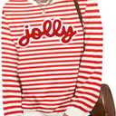 ASTANFY Jolly Sweatshirt Christmas Sequins Sweatshirts Women Glitter Patch Crewneck Sweater Xmas Long Sleeve Pullover (Red Stripe)