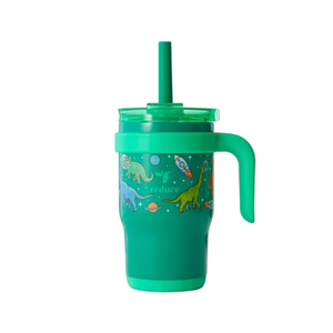 REDUCE 14 Oz Coldee Kids Tumbler with Lid and Straw - Coldee Insulated Travel Mug - Spill-Proof, Sweatproof Stainless Steel, BPA-Free - Includes Handle, Reusable Silicone Straw - Green