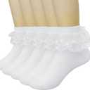 5 Pack Baby Toddler Girls Ruffle Socks White Princess Eyelet Frilly Lace Ankle Cotton Dress Socks for Little/Big Kids