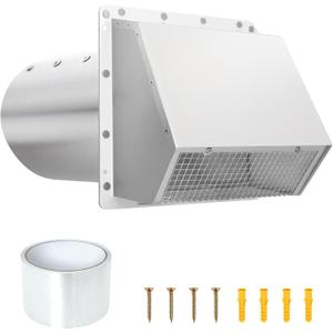 6 inch Galvanized Steel Hooded Dryer Vent Cover with Screen & Damper, White
