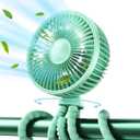 Gaiatop Oscillating Baby Stroller Fan with LED Night Light, 4 Speeds Cooling Rechargeable 360 Rotate Clip On, Battery Operated Small Portable Fans for Car Seat Crib Treadmill Travel (Green)