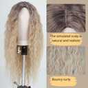Fencca Ombre Blonde Long Curly Wigs for Women Heat Synthetic Curly Hair Wavy Full Wig Middle Part Natural Looking Wig
