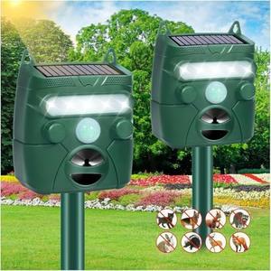 Dog Repellent for Yard, Cat Repellent Outdoor Motion Activated&Flash Light, Waterproof Squirrel Skunk Repellent Solar Ultrasonic Animal Repeller to Scare Rabbit Deer Out of Garden Farm(2 Pack)