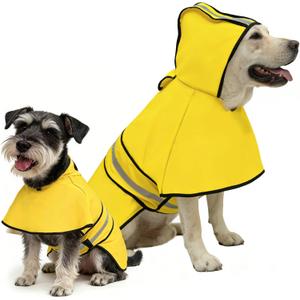 KOOLTAIL Dog Raincoat Hooded Slicker Poncho with Leash Hole, Raincoat for Large Dogs, Waterproof Doggie Rain Jacket with Reflective Strip, Adjustable Breathable Extra Large Rainwear-Yellow Solid (L:35-60lbs)