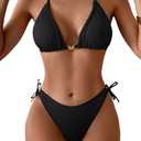 Eomenie Ribbed Bikini Sets for Women Sexy Halter Triangle Top Two Piece Bathing Suit Tie Side Swimsuit M
