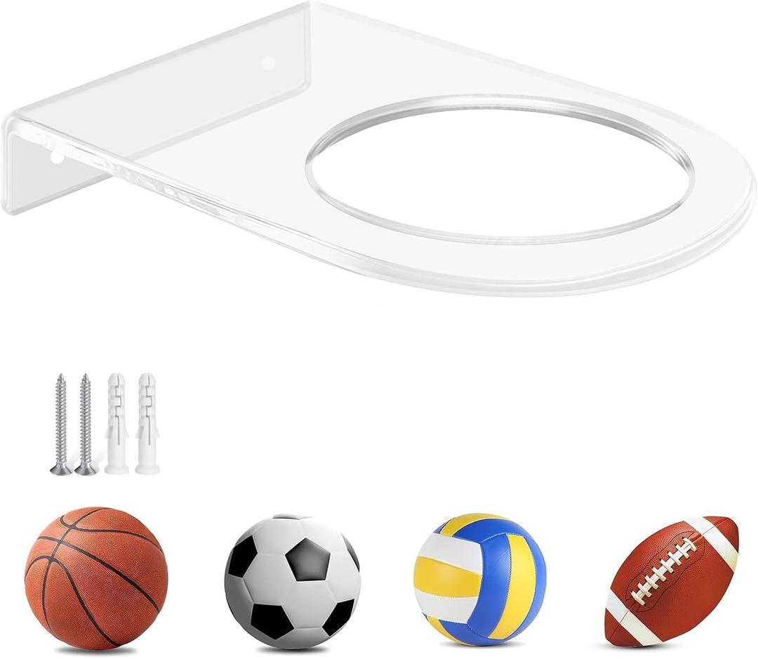 Acrylic Basketball Holder Wall Mount - Clear Single Pack | 5mm Ball Display Rack for Basketball/Soccer with Rustproof Design (Transparent-1 PACK)