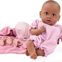 Gotz Cosy Aquini 13" Soft Cloth Bath Baby Doll with Dark Skin, Brown Sleeping Eyes and Towel