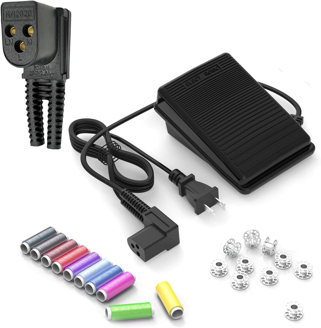 Sewing Machine Pedal and Power Cord for Singer, Compatible with Singer #979314-031 2517C 4525C 4530C 5050C 5825C 5830C 621B 6212C 6215C HD110C 362095-001 4830C 4832C 4538C 1022 533 534 CG-590C 57825C (Square Plug)