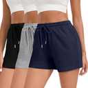 Locoowai 3 Pack Women's Sweat Shorts with Pockets Comfy Lounge High Waist Drawstring Athletic Summer Casual Clothes 2025(Small, Black, Light Gray, Navy Blue)
