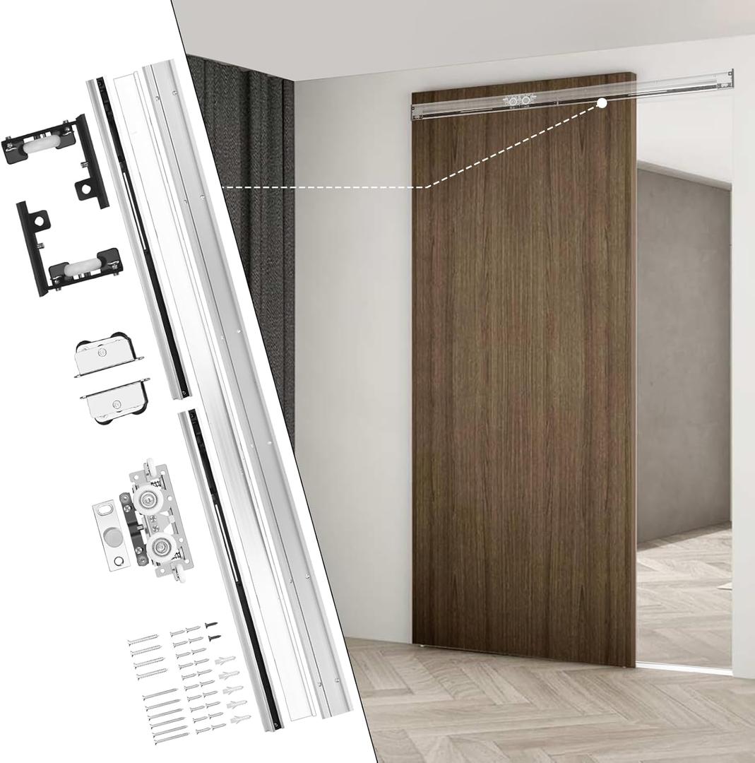 36-48" Heavy Duty Hidden Sliding Barn Door Hardware and Track, Floating Door System, Floating Wall Mount, Soft Close, Quiet and Smooth, Easy to Install (Can be Installed on Doors up to 48")