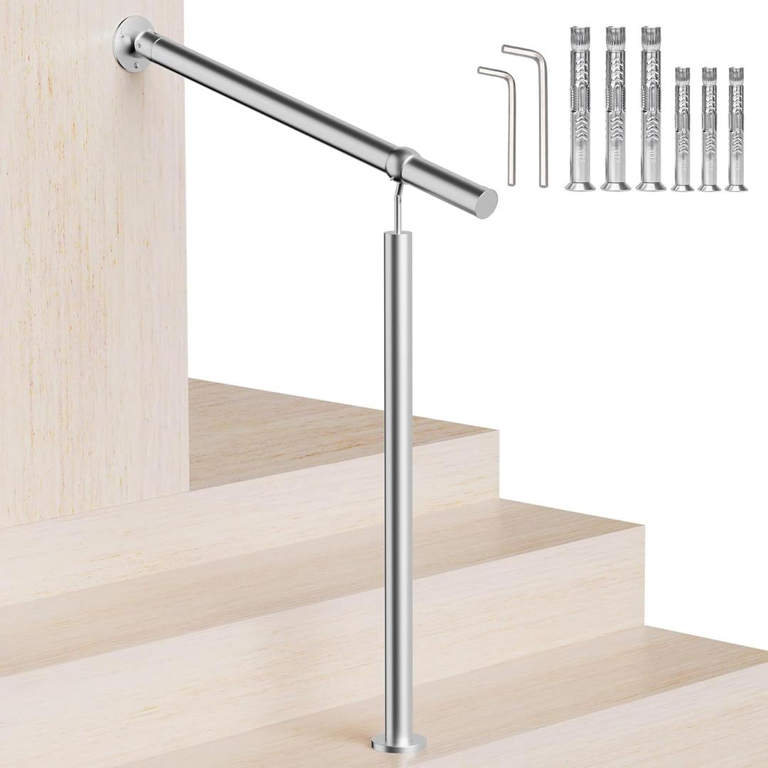 Stainless Steel Handrail Outdoor Steps,31.5in/80cm Indoor Exterior Hand Rail Kit for 1-2 Steps, Transitional Hand Support Railing for Kids, Seniors, Pregnant, Porch & Deck Safety Stair Rails