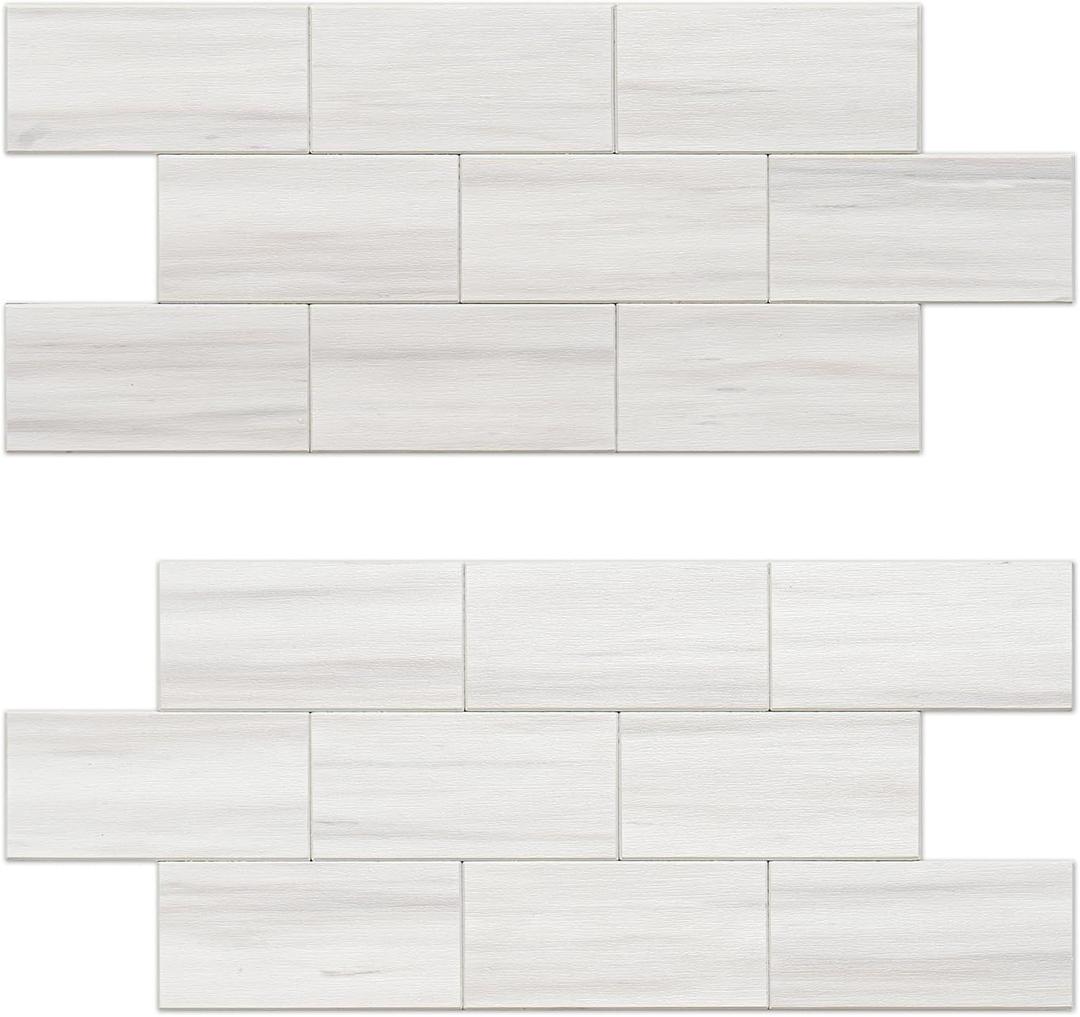 Peel and Stick Backsplash, 20-Sheet Peel and Stick Wall Tiles 13.5" x 5.8" PVC Subway Tile Stick on Backsplash for Kitchen Fireplace (Italian White Marble)