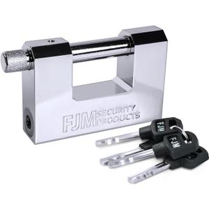FJM SPSA80-KA D-Style High Security Padlock, Home Improvement Anti Theft Trailer Lock, Bike Lock, & Door Lock. Also for Outdoor Storage Shed, Includes Master Lock Set, Keyed Alike, 3 1/8" (80mm)