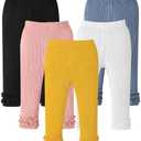 Aura Vane Toddler Girl Pants 5 Pack 2-3T Girl Pants Leggings Black Pink White Blue Yellow Stretchy Ruffle Bottoms Toddler Girls Bottoms Leggings