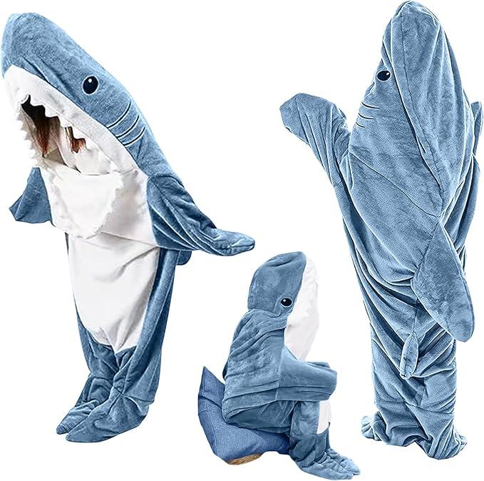 Shark Hooded Blanket for Adults and Kids, Cozy Shark Flannel Sleeping Bag, Size L