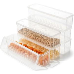 6 x 6 Pcs Large Airtight Pasta Storage Containers, BPA-Free Plastic Spaghetti Noodle Holder with Lid, White Rectangular Food Canisters for Kitchen Pantry Organization, 3 x 12 x 3 Inches
