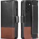 KEZiHOME for Samsung Galaxy Z Fold 6 Case, Genuine Leather Wallet Case [RFID Blocking] with Card Slots Stand Flip Protective Phone Cover Compatible with Galaxy Z Fold 6 5G (Black/Brown)