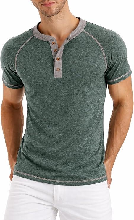 Men's Henley Shirt (Single or 2-Pack), Short Sleeve Raglan Smooth-Finish, Low-Lint & Soft All-Season Layering Top, M