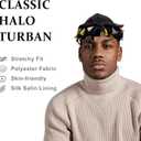Turban for Men Adjustable Halo Silk Satin Lined Cap for Women Durag Twist Head Wraps Hat Elastic Pre Tie Beniee (Medium, Black-1)