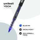 Uniball Vision Rollerball Pen - 12 Pack, Blue Pens, 0.5mm Micro Tip Size - Smooth Writing Japanese Pens, School Supplies