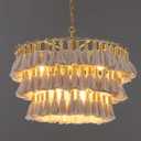 TOCHIC Boho Chandelier, 8-Light Gold Coastal Chandelier Handmade Fringe Chandelier Ceiling Light for Dining Room Living Room Round Tassel Pendant Light Fixture for Bedroom Kitchen, Foyer, Entryway