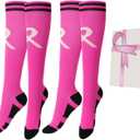 2 Pairs Breast Cancer Awareness Socks,Pink Ribbon Knee High Compression Socks for Softball Soccer Football Baseball (Small-Medium)