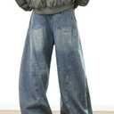 Nutriangee Men's Baggy Wide Leg Barrel Jeans Loose Fit Trendy Cutlass Streetwear Y2k Hip Hop Denim Pants (Blue)