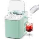 Sweetcrispy Countertop Ice Maker with Scoop, Basket and Handle, 9 Ice Cubes Machine Ready in 6 Mins, 26.5lbs in 24Hrs, 2 Sizes for Home Kitchen Office Bar Party(Green)