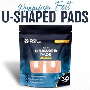 Mars Wellness U-Shaped Callus Pads for Feet, 1/4" Thick, Flesh Colored, Pack of 30 with Adhesive Backing - Callus Remover for Feet, Callus Cushions